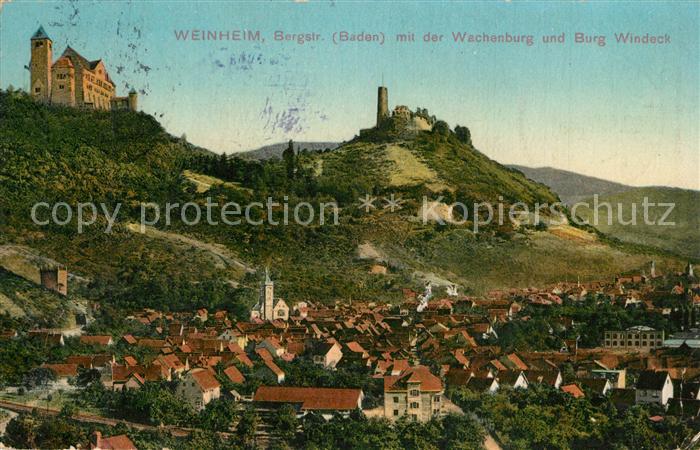 Weinheim Bergstrasse Stadtpanorama mit Wachenburg und Burg Windeck