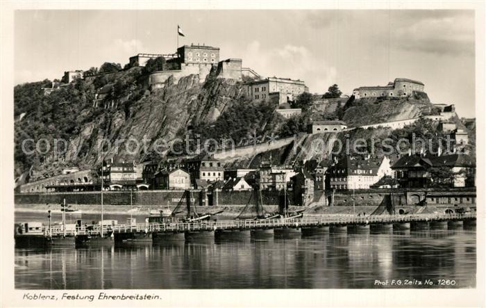 Koblenz Rhein Schiffbruecke Festung Ehrenbreitstein