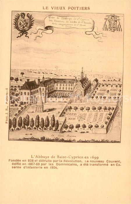 Poitiers 86 Abbaye de Saint Cyprien XVIIe siècle Dessin Kuenstlerkarte