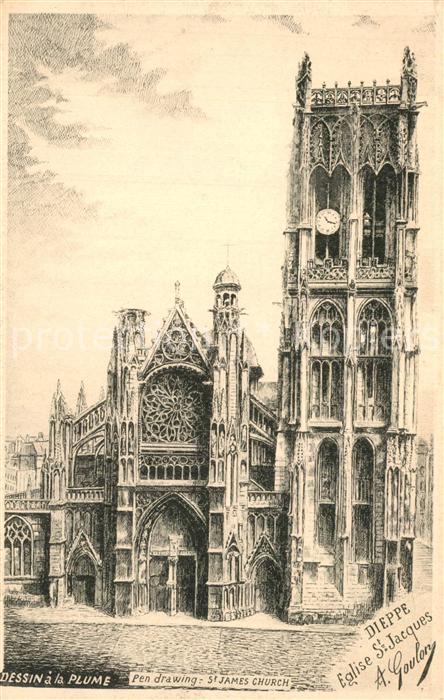 Dieppe 76 Eglise Saint Jacques Dessin Künstlerkar