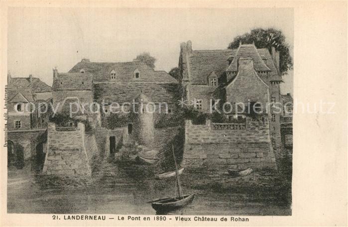 Landerneau Le Pont en 1890 Vieux Chateau de Rohan Dessin Kuenstlerkarte