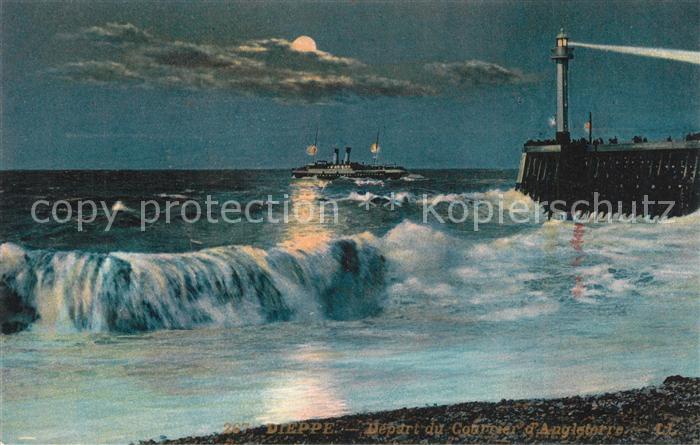 Dieppe 76 Départ du Courier d Angleterre au claire de lune Dessin Kuenstlerkarte
