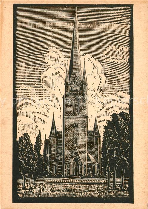 Hannover Petrikirche Holzschnitt von Daniel Greiner Kuenstlerkarte