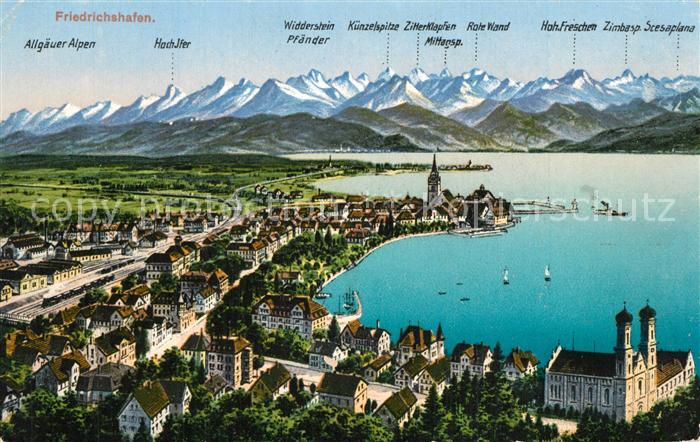 Friedrichshafen Bodensee Stadtpanorama Alpen aus der Vogelperspektive