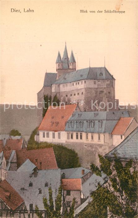 Diez Lahn Blick von der Schlosstreppe zum Schloss