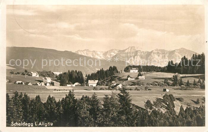 Scheidegg Allgaeu Gesamtansicht mit Alpenpanorama
