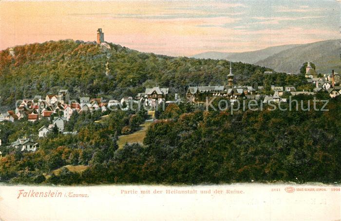 Falkenstein Taunus Ansicht mit Heilanstalt und Burgruine