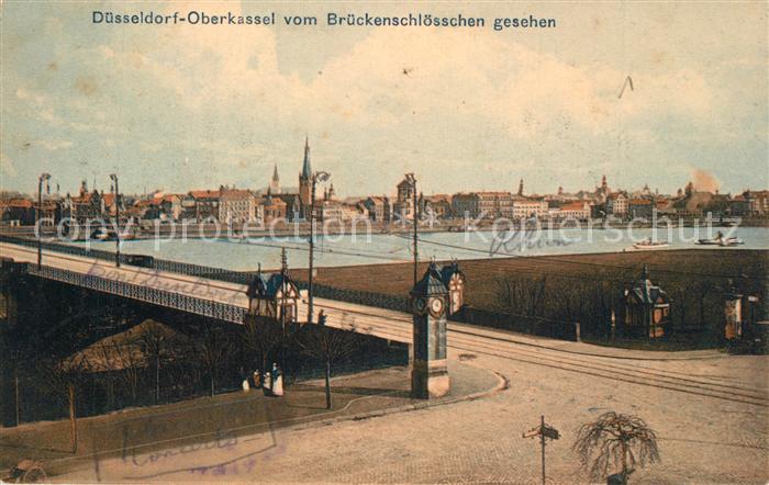 Oberkassel Duesseldorf Rheinbruecke Blick vom Brueckenschloesschen aus
