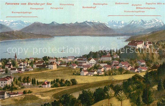 Starnberg Panorama Starnberger See Alpen Kuenstlerkarte
