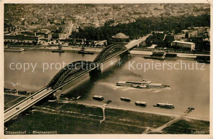 Duesseldorf Rheinansicht Rheinbruecke Fliegeraufnahme
