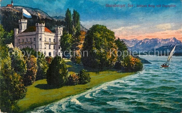 Berg Starnberg Schloss Starnberger See mit Zugspitze Wettersteingebirge Kuenstle