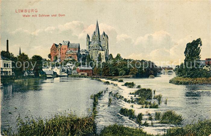 Limburg Lahn Wehr mit Schloss und Dom