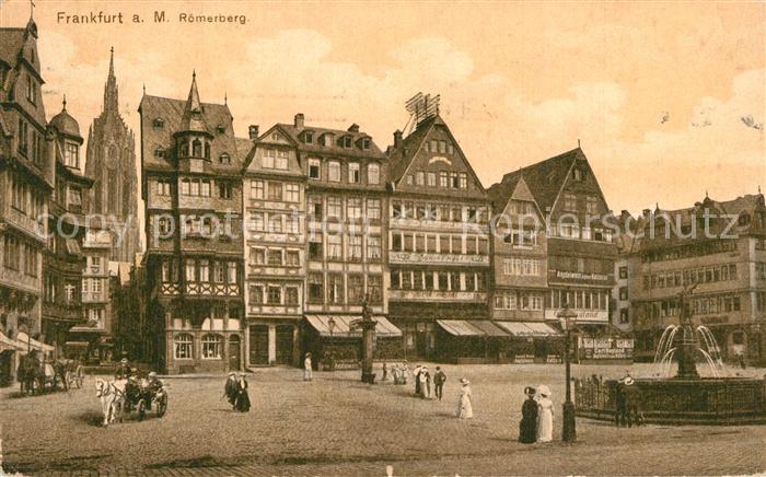 Frankfurt Main Roemerberg Brunnen Blick zum Dom