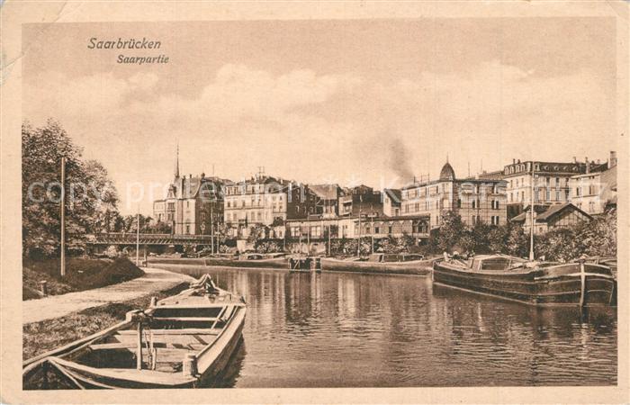Saarbruecken Partie an der Saar Frachtkahn Binnenschifffahrt