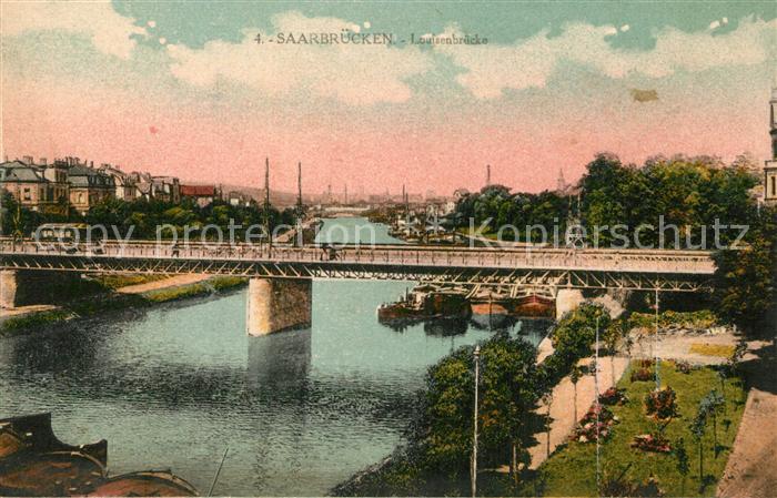 Saarbruecken Louisenbruecke ueber die Saar Frachtkaehne
