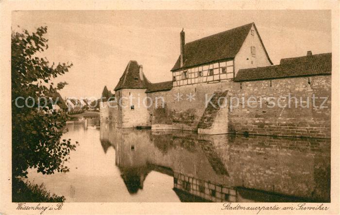 Weissenburg Bayern Partie an der Stadtmauer am Seeweiher Kupfertiefdruck
