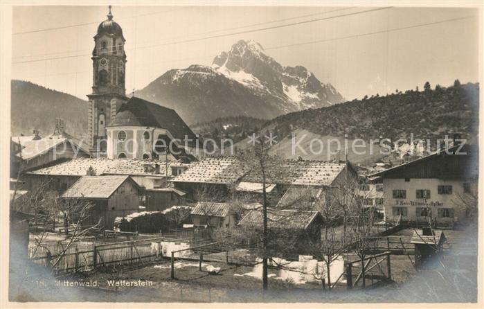 Mittenwald Bayern Ansicht mit Kirche Wetterstein Alpen