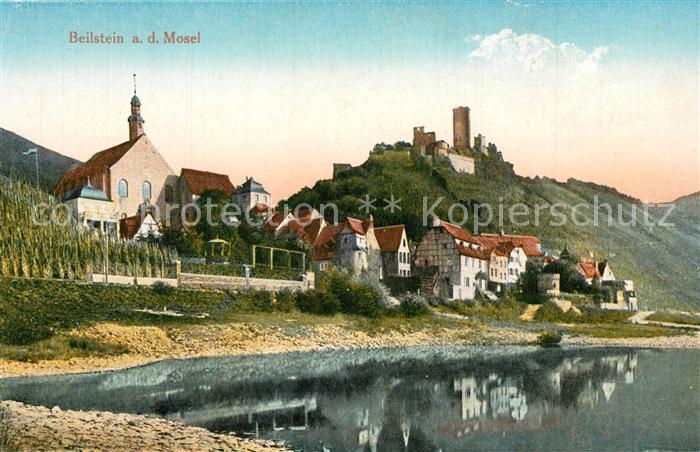Beilstein Mosel Partie an der Mosel Kirche Burgruine