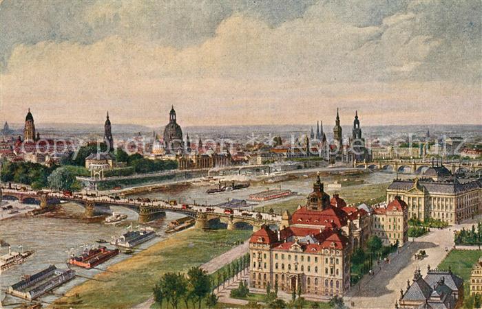 Dresden Ministerien und Altstadt vom Zeppelin aus Kuenstlerkarte