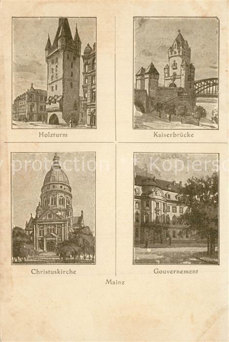 Mainz Rhein Holzturm Kaiserbruecke Christuskirche Gouvernement Kuenstlerkarte