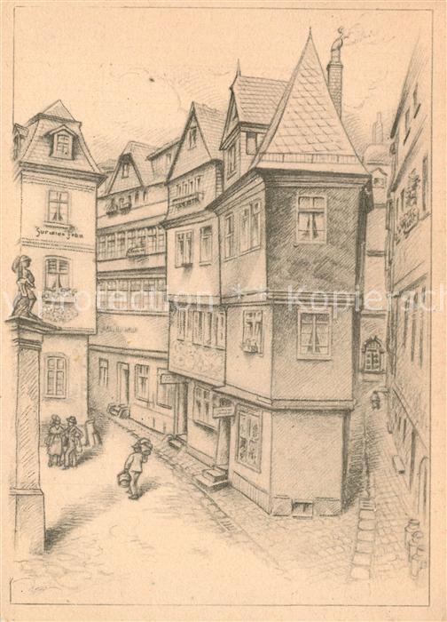 Frankfurt Main Fuenffinger Plaetzchen Zeichnung Kuenstlerkarte