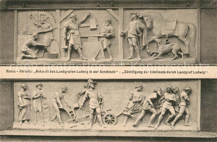 Ruhla Reliefs Ankunft Landgraf Ludwig in der Schmide Zuechtigung der Edelleute