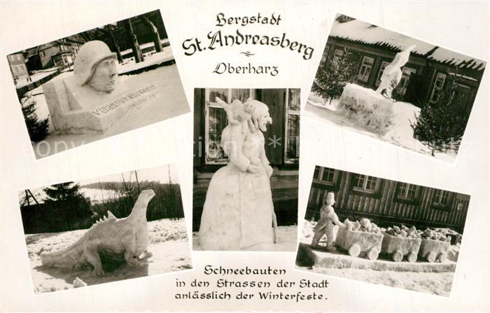 St Andreasberg Harz Schneebauten in den Strassen Winterfest