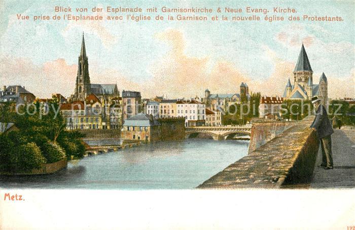 Metz  57 Moselle Blick von Eslanade Garnisonkirche neue evangelische Kirche