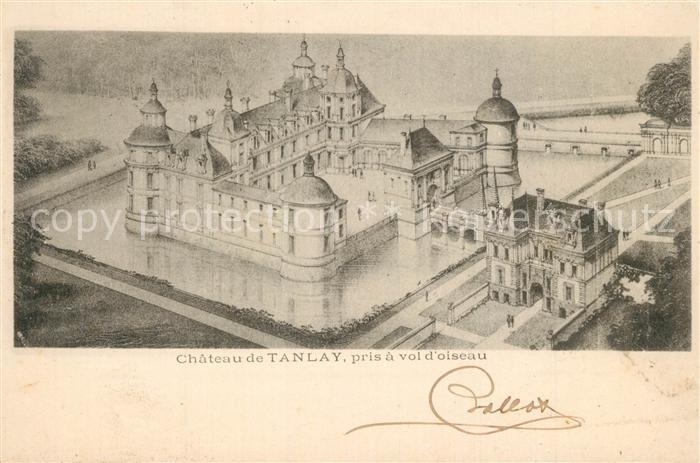 Tanlay Chateau pris a vol d oiseau Dessin Kuenstlerkarte