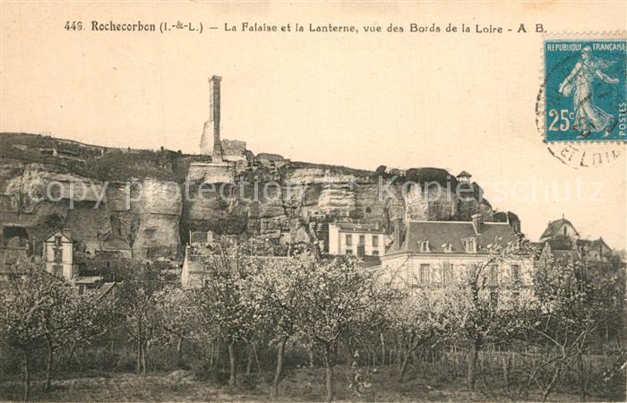 Rochecorbon La Falaise et la Lanterne vue des Bords de la Loire