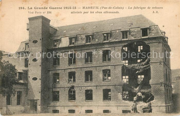 Maroeuil Fabrique de velours détruite Grande Guerre Truemmer 1. Weltkrieg