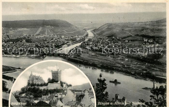 Bingen Rhein Burg-Klapp Rhein mit Nahetal