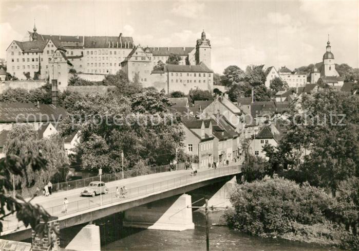 Colditz Blick ueber die Mulde zum Schloss
