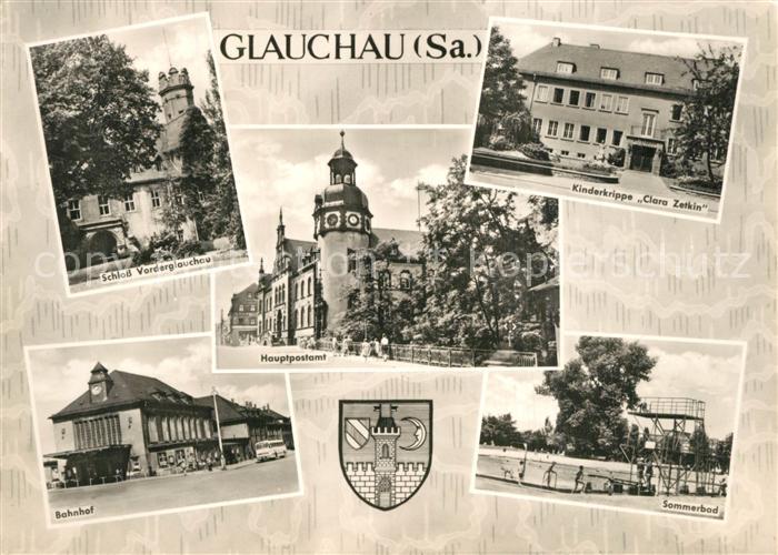 Glauchau Schloss Postamt Kinderkrippe Clara Zetkin Bahnhof Freibad Wappen