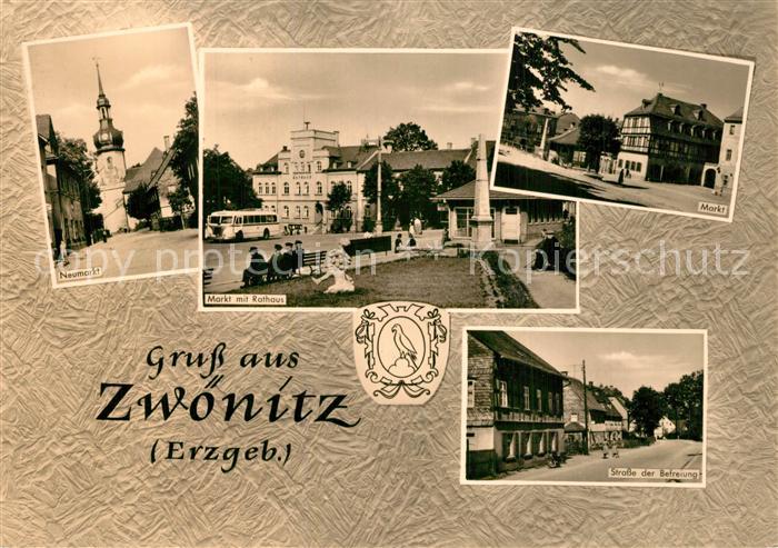 Zwoenitz Neumarkt Kirche Rathaus Markt Strasse der Befreiung Wappen