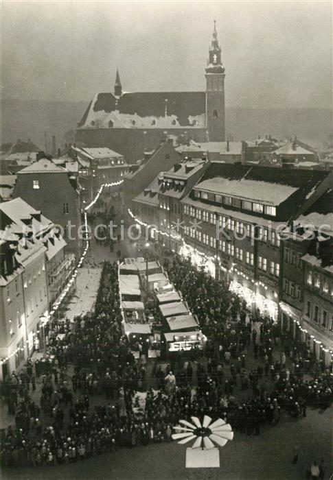 Schneeberg Erzgebirge Ansicht mit Kirche Weihnachtszeit Weihnachtsmarkt Nachtauf