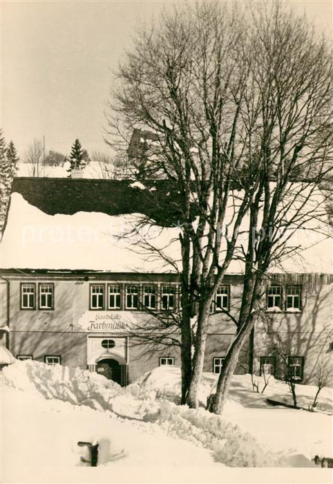 Johanngeorgenstadt Gaststaette Farbmuehle im Winter