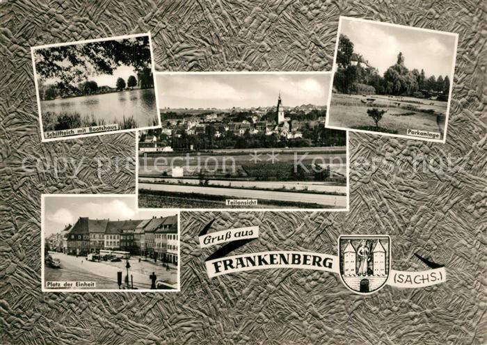 Frankenberg Sachsen Schilfteich mit Bootshaus Parkanlage Platz der Einheit Stadt