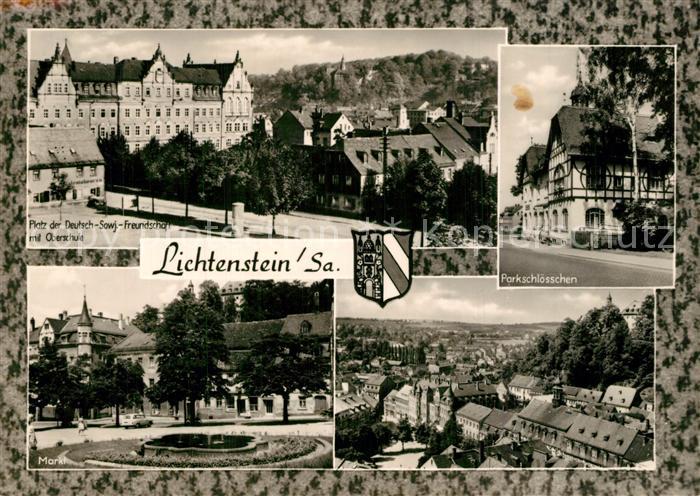 Lichtenstein Sachsen Platz der DSF Oberschule Parkschloesschen Markt Stadtpanora