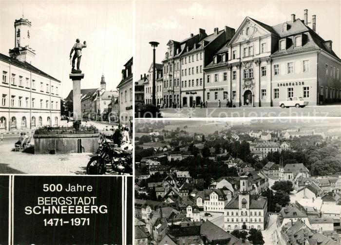 Schneeberg Erzgebirge 500 Jahre Bergstadt Bergmannsbrunnen Sparkasse Stadtpanora