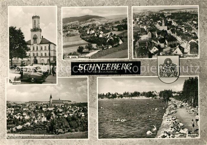 Schneeberg Erzgebirge Rathaus Filzteich Panorama Blick zum Gleesberg