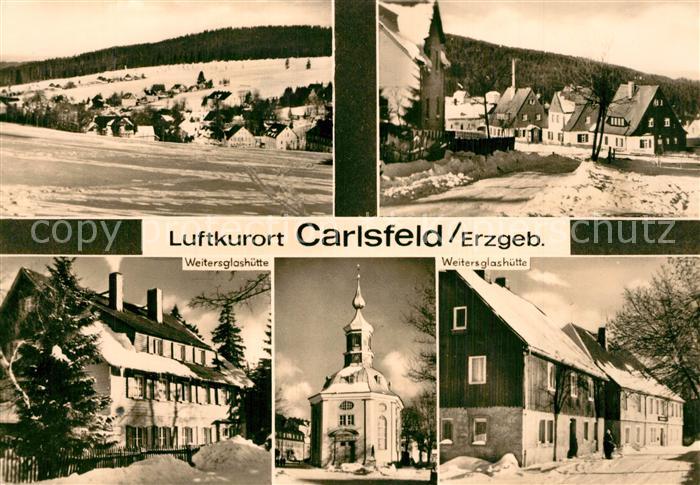 Carlsfeld Erzgebirge Winterlandschaft Teilansichten Kirche