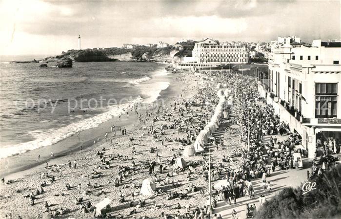 Biarritz Pyrenees Atlantiques La grande Plage le Casino de la Plage le Phare et