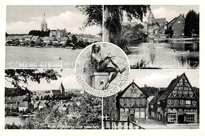 Moelln Lauenburg Stadtsee Am Muehlenteich Blick vom Heidberg Markt mit Museum Eu