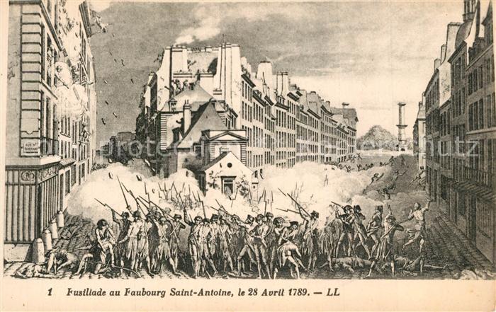 Paris Histoire de la Révolution 1789 Fusillade au Faubourg Saint Antoine Lithogr