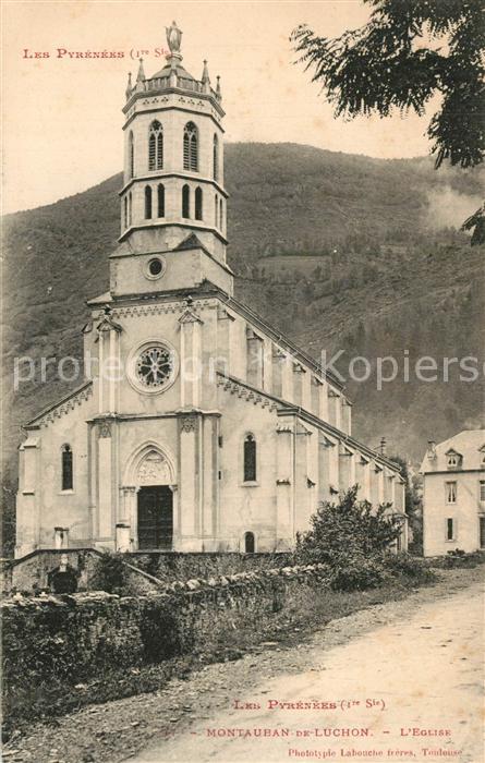 Montauban-de-Luchon Eglise et les Pyrénées