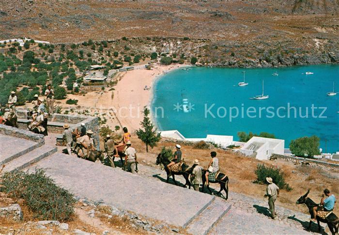 Lindos Lindo Panorama Strand Kueste Maultiere Lasttiere