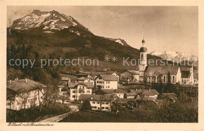 Elbach Miesbach Ortsansicht mit Kirche Blick zum Breitenstein Mangfallgebirge