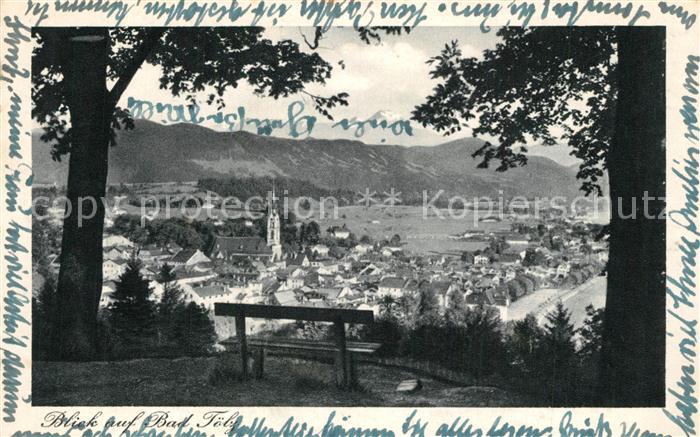 Bad Toelz Panorama Blick ins Tal Ruhebank Kupfertiefdruck