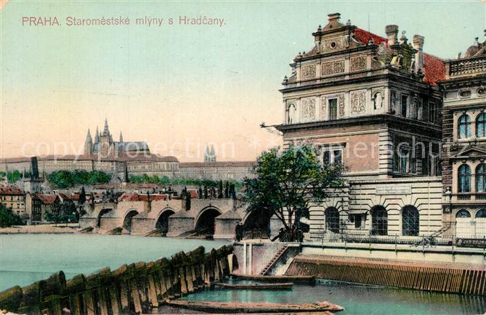 Praha Prahy Prague Staromestske mlyny s Hradcany Altstadtmuehlen mit Prager Burg